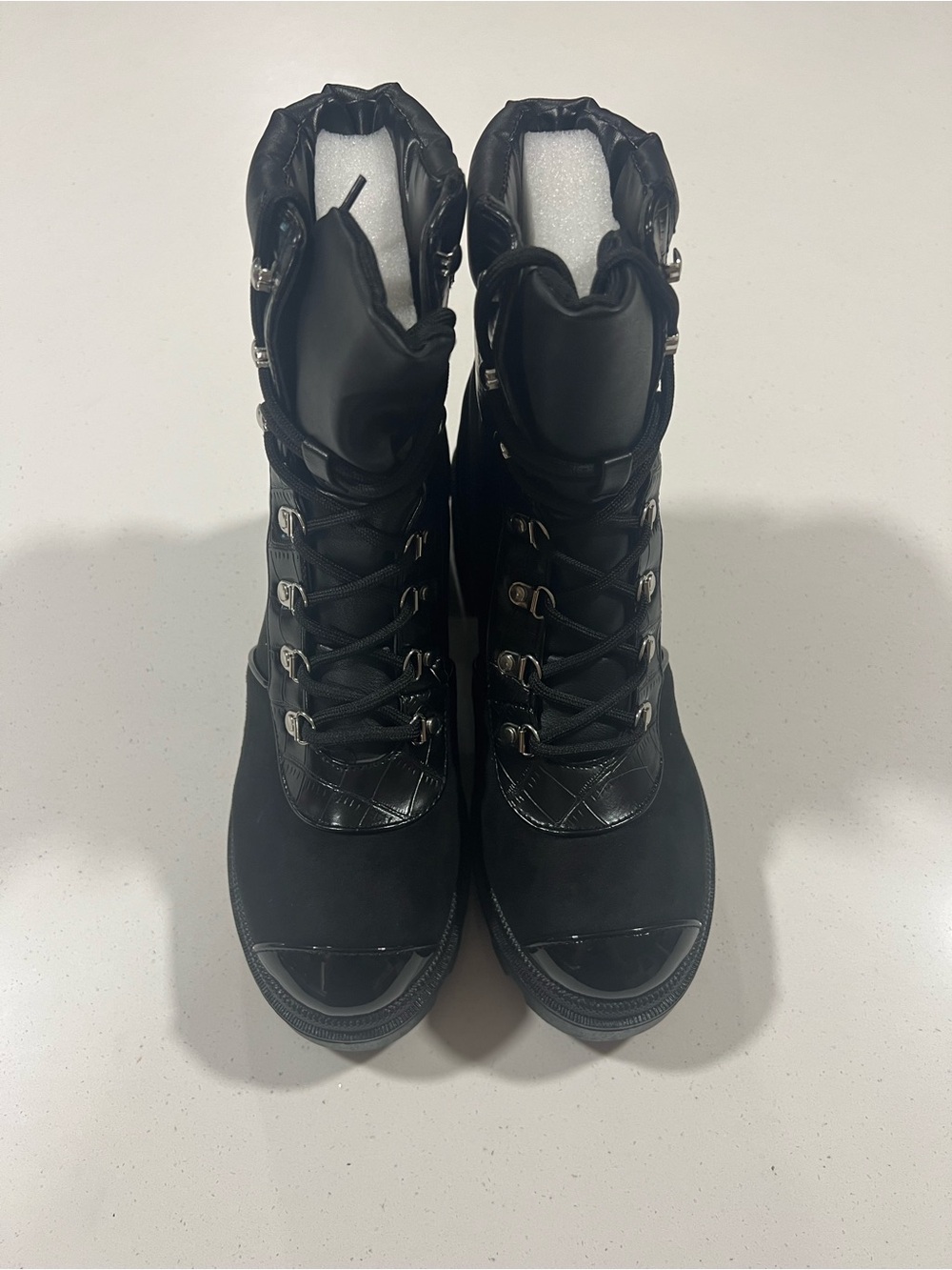 Black Lace-Up Quilted Combat Boots